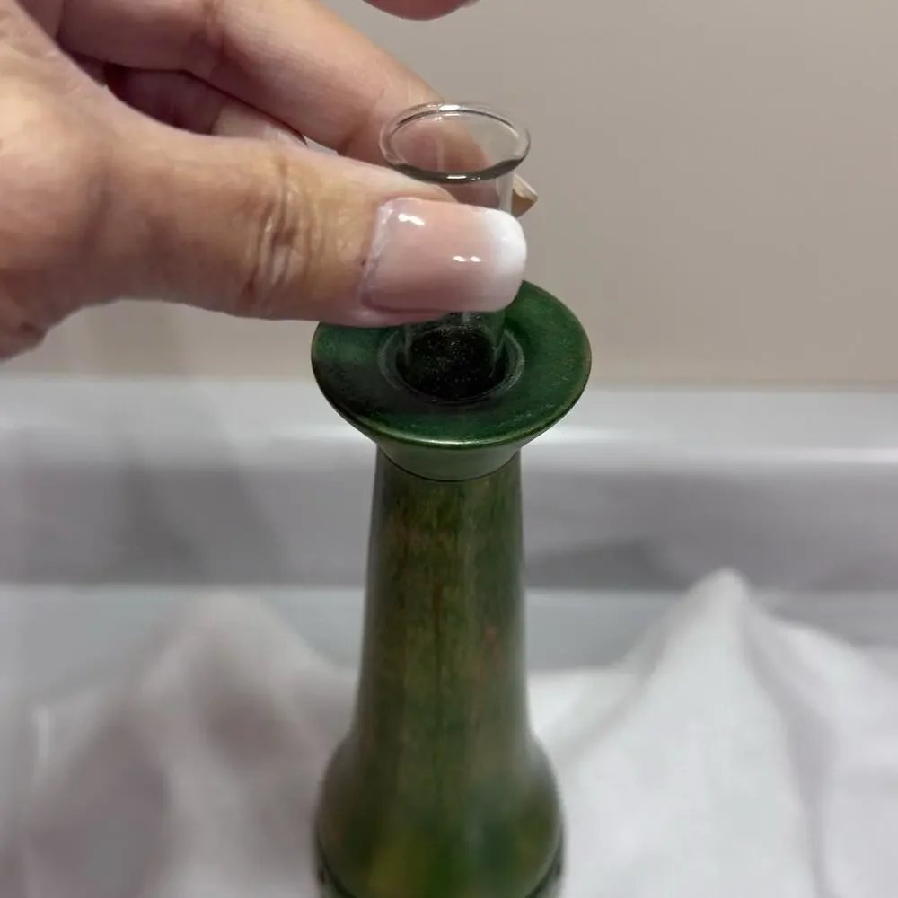 Vintage Hand-Turned Bud Vase Solid Maple Green Dye Signed GEW Glass Insert OOAK